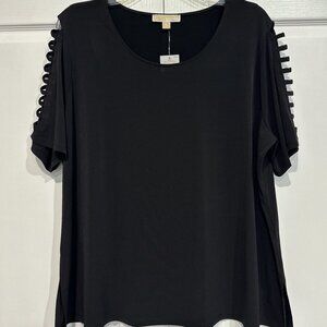NWT Michael Kors Black Lattice Sleeve Plus Size Top - 3X.